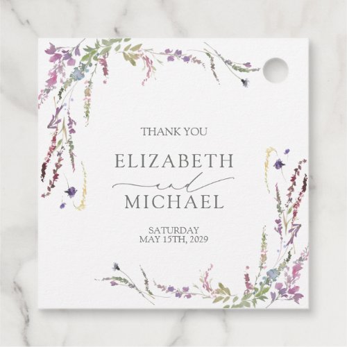 Purple Wildflower Calligraphy Wedding Favor Tags