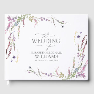 Purple Wildflower Calligraphy Wedding Guest Book