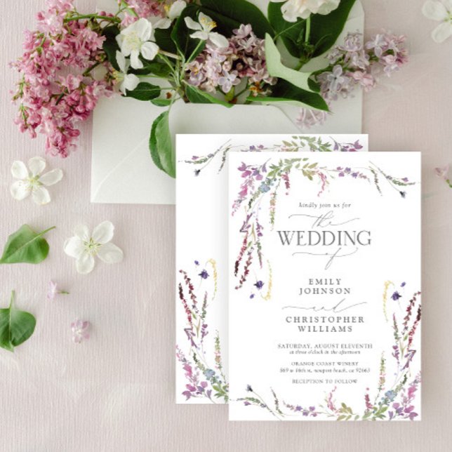 Purple Wildflower Calligraphy Wedding Invitation (Creator Uploaded)