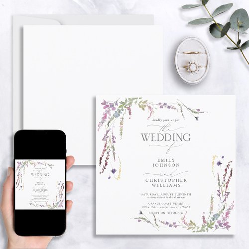 Purple Wildflower Calligraphy Wedding Invitation