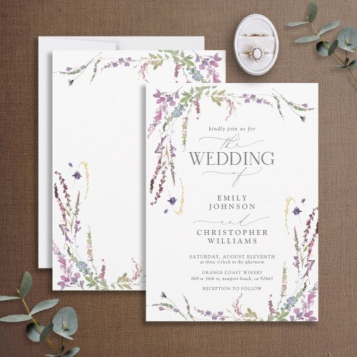 Purple Wildflower Calligraphy Wedding Invitation