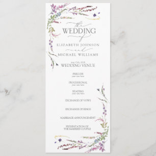Purple Wildflower Calligraphy Wedding Program