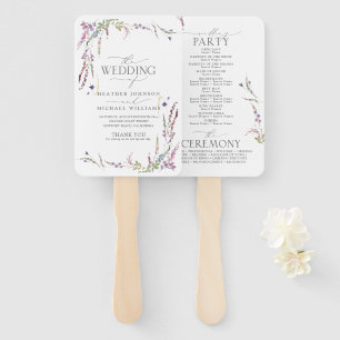 Purple Wildflower Calligraphy Wedding Program Hand Fan