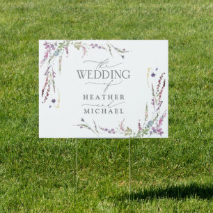Purple Wildflower Calligraphy Wedding Sign