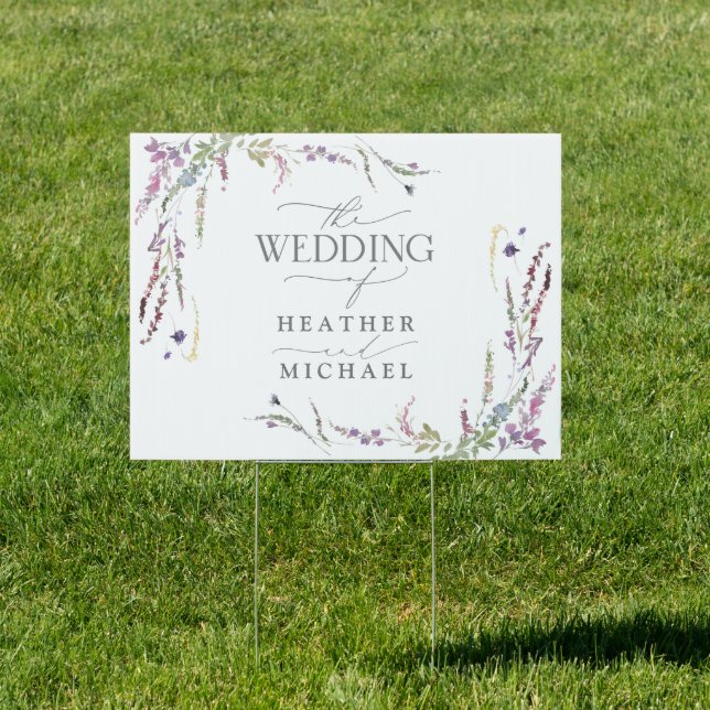 Purple Wildflower Calligraphy Wedding Sign (Insitu)