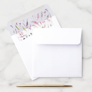 Purple Wildflower Calligraphy Wedding Square Envelope Liner