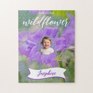 Purple Wildflower Custom Kid's Photo And Name Jigsaw Puzzle