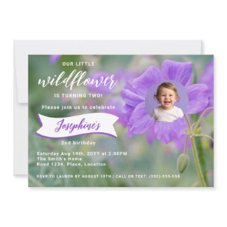Purple Wildflower Custom Photo Children's Birthday Invitation