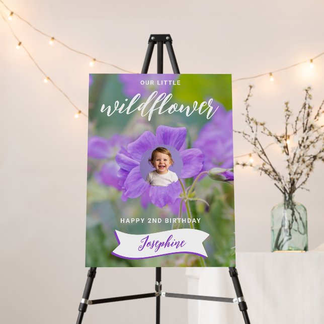 Purple Wildflower Custom Photo Happy 2nd Birthday Foam Board (In Situ (Stand))