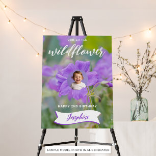 Purple Wildflower Custom Photo Happy 2nd Birthday Foam Board