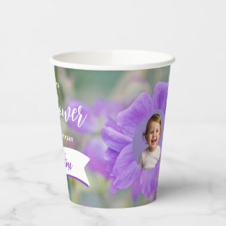 Purple Wildflower Custom Photo Template Birthday Paper Cups