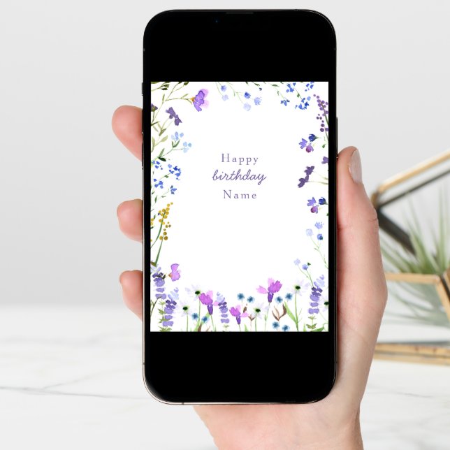 Purple Wildflower Delicate Floral Birthday Card (Front Digital)