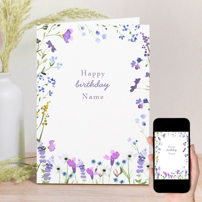 Purple Wildflower Delicate Floral Birthday Card (Creator Uploaded)