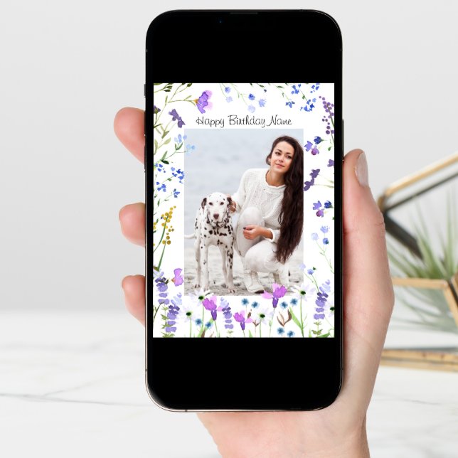 Purple Wildflower Delicate Floral Photo Birthday Card (Front Digital)