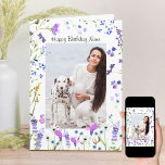 Purple Wildflower Delicate Floral Photo Birthday Card<br><div class="desc">Simple and delicate, this pretty purple wildflower photo birthday card is decorated inside and out with watercolor wild flowers. You can personalize the front and the message inside and add one of your favorite photos (portrait vertical format recommended). The elegant feminine typography on the front currently reads Happy Birthday Name...</div>