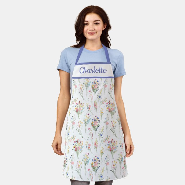 Purple Wildflower Elegant Floral Apron (Worn)