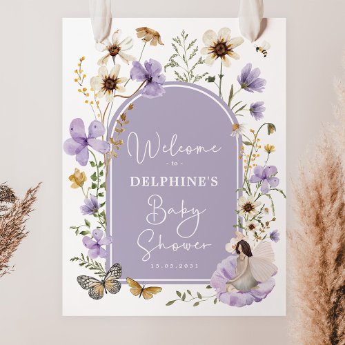 Purple Wildflower Fairy Baby Shower Welcome Poster