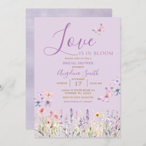 Purple Wildflower Floral Butterfly Bridal Shower  Invitation