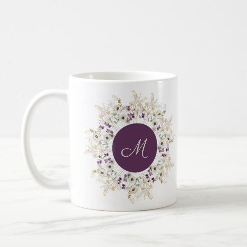 Purple Wildflower Floral Monogram Coffee Mug