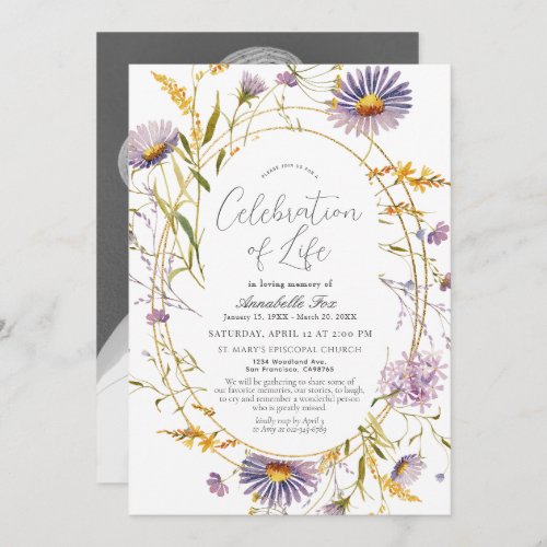 Purple Wildflower Funeral Memorial Invitation