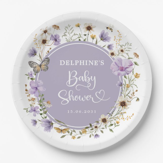 Purple Wildflower Garden Baby in Bloom Shower Paper Plates (Front)