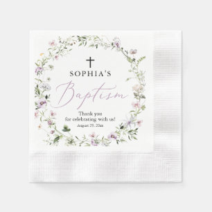Purple Wildflower Girl Baptism Paper Napkin