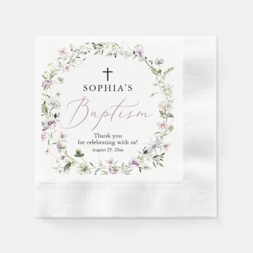 Purple Wildflower Girl Baptism Paper Napkin