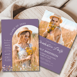 Purple Wildflower Graduation Party Arch Photo Invitation