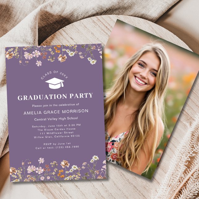 Purple Wildflower Graduation Party Boho Bloom Invitation (Creator Uploaded)