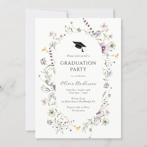 Purple Wildflower Graduation Party Invitation