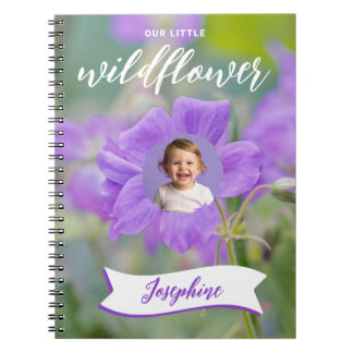 Purple Wildflower Kid's Custom Photo And Name Notebook