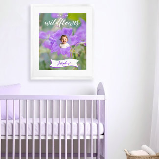 Purple Wildflower Kid's Custom Photo And Name Poster