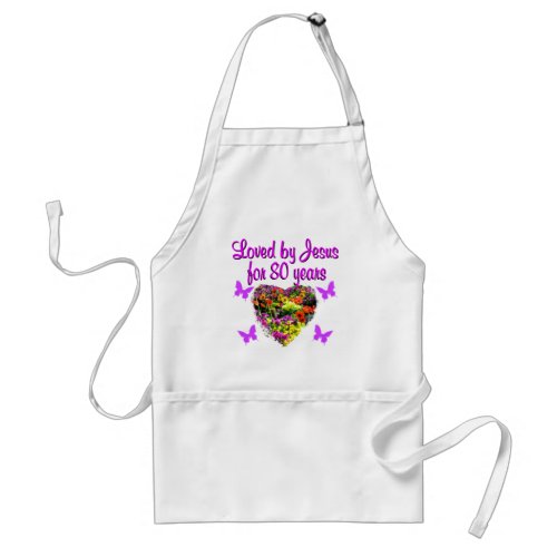 PURPLE WILDFLOWER LOVED BY JESUS FOR 80 YEARS ADULT APRON