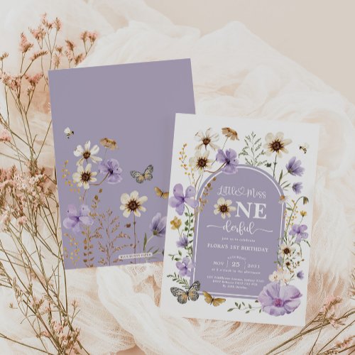 Purple Wildflower Miss Onederful 1st Birthday Invitation