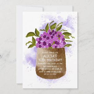 Purple Wildflower On Pot Watercolor Birthday Invitation