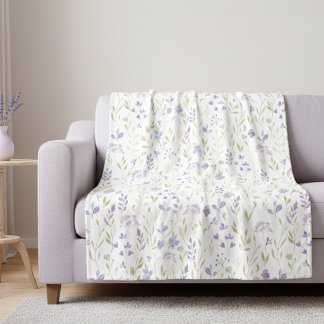 Purple Wildflower Pattern Fleece Blanket