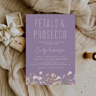 Purple Wildflower Petals & Prosecco Bridal Shower Invitation