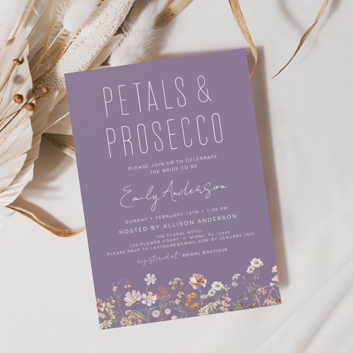 Purple Wildflower Petals  Prosecco Invitation Flyer