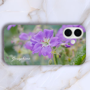 Purple Wildflower Photo Geranium Flower With Name iPhone 16 Case
