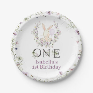 Purple Wildflower Photo Some Bunny 1st Birthday Paper Plates