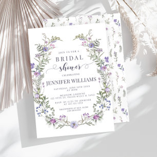 Purple wildflower rustic Bridal Shower Invitation
