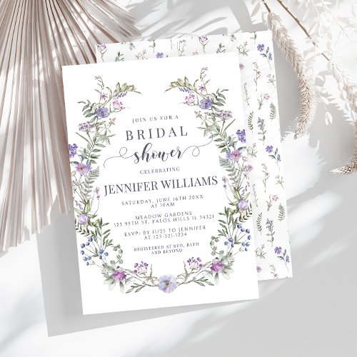 Purple wildflower rustic Bridal Shower Invitation