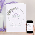 Purple Wildflower Simple Personalized Birthday Card<br><div class="desc">Personalized Happy Birthday card with simple wreath of purple wildflowers and sweet typography. Dainty and simple design with gentle color palette of pastel lilac,  purple and green. You have the option to edit the greeting on the front and the inside is blank for you to personalize as you wish.</div>