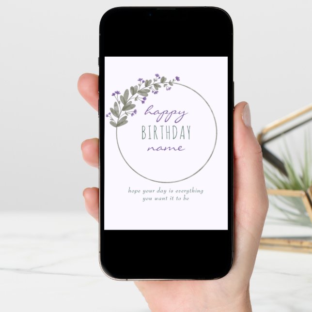 Purple Wildflower Simple Personalized Birthday Card (Front Digital)