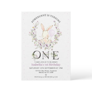 Purple Wildflower Some Bunny 1st Birthday Invitation