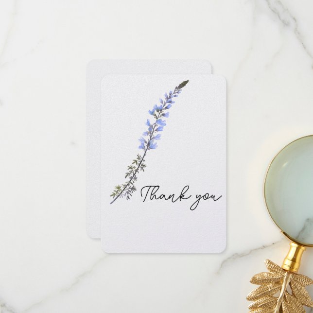 Purple Wildflower Stem Thank You Card (Front/Back In Situ)