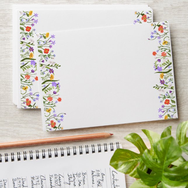 Purple Wildflower Summer Floral Wedding Envelope (Stacked)