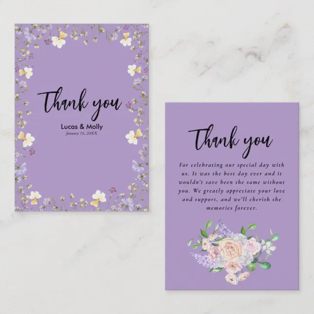 Purple Wildflower Summer Floral Wedding Thank you Note Card | Zazzle