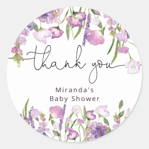 Purple Wildflower Thank You Classic Round Sticker
