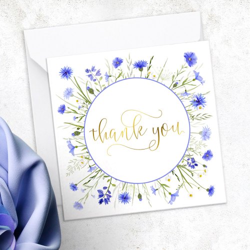 Purple Wildflower Thank You Gold Script Note Card